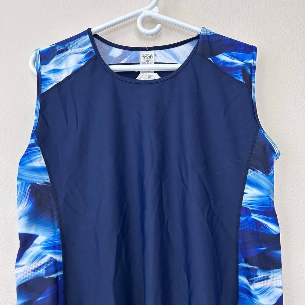 New Modli sleeveless swim top tank tankini swimsuit top vacation beach blue 1X - Picture 3 of 13